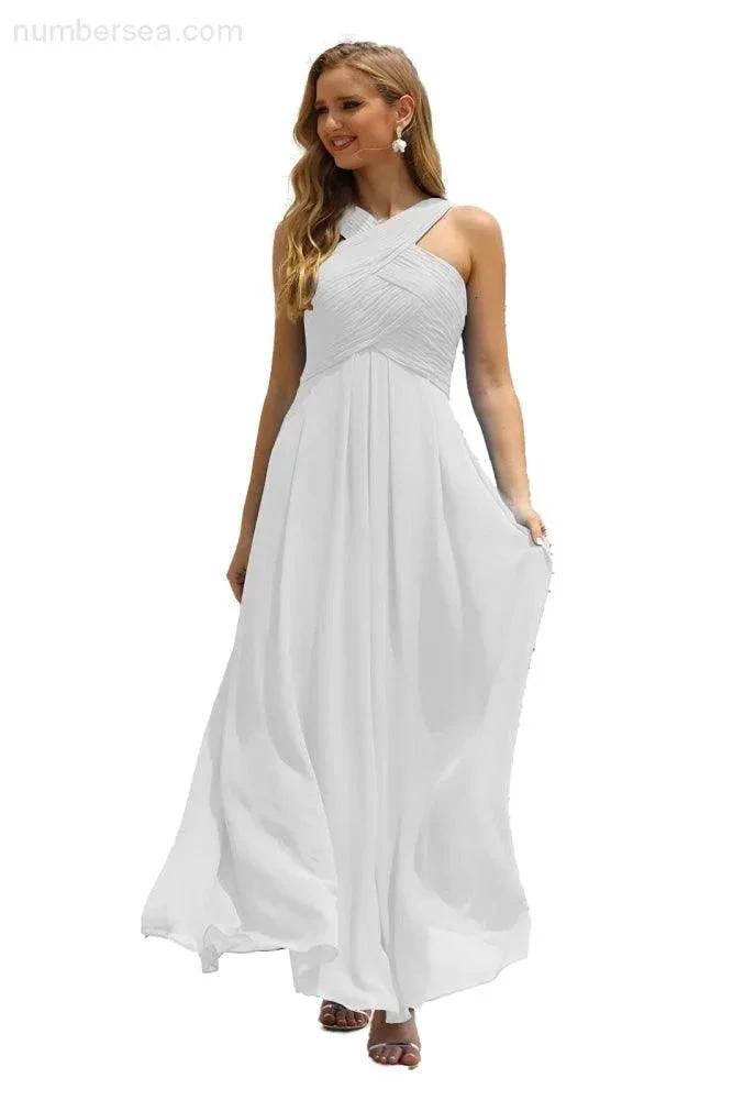 Numbersea Women Halter Chiffon Bridesmaid Dress A-line Long Formal Prom Gown SEA28015 by numbersea