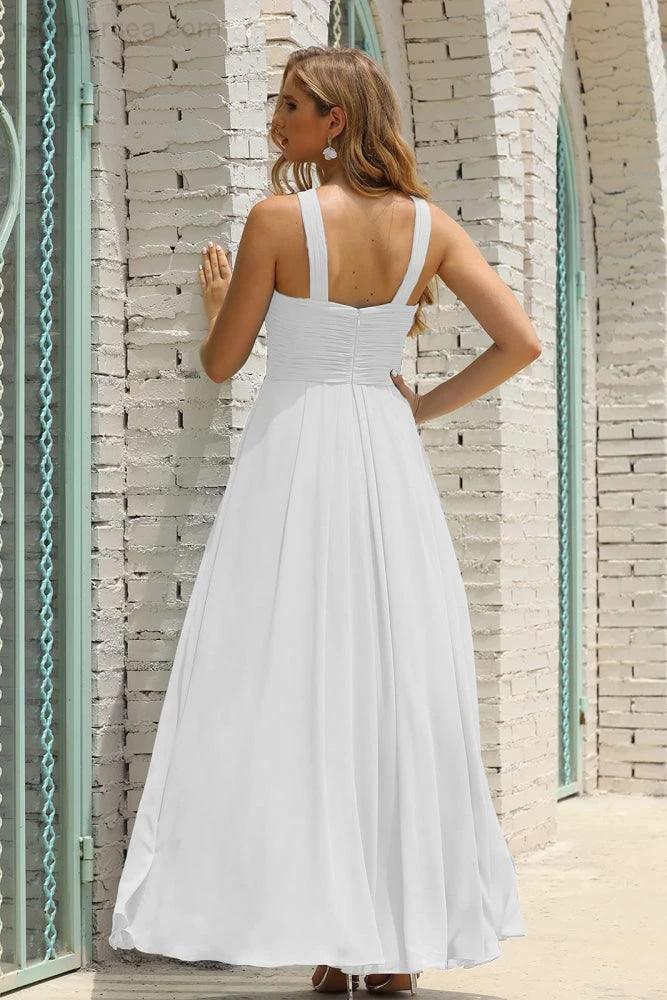 Numbersea Women Halter Chiffon Bridesmaid Dress A-line Long Formal Prom Gown SEA28015 by numbersea
