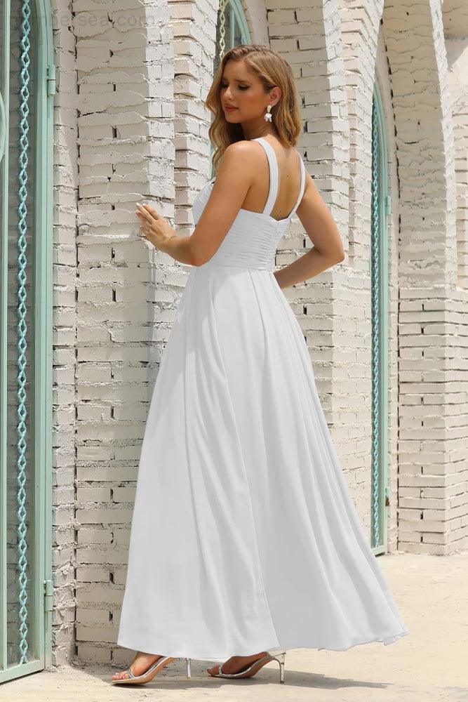 Numbersea Women Halter Chiffon Bridesmaid Dress A-line Long Formal Prom Gown SEA28015 by numbersea