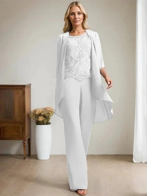 Separates Jumpsuit/Pantsuit Scoop Floor-Length Chiffon Lace Mother of the Bride Dress With Beading Sequins by Dreamylily