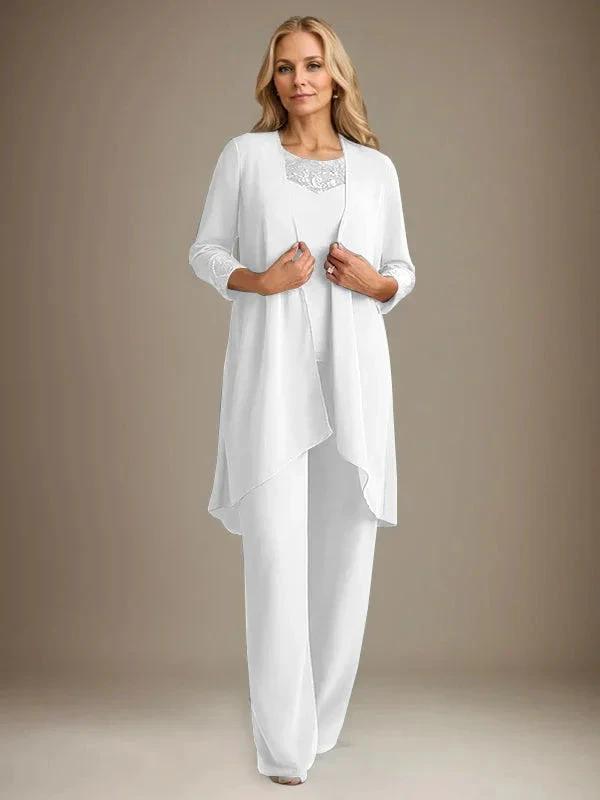 Chiffon Scoop Long Sleeves Mother Of The Bride Pantsuits With Jacket by Dreamylily