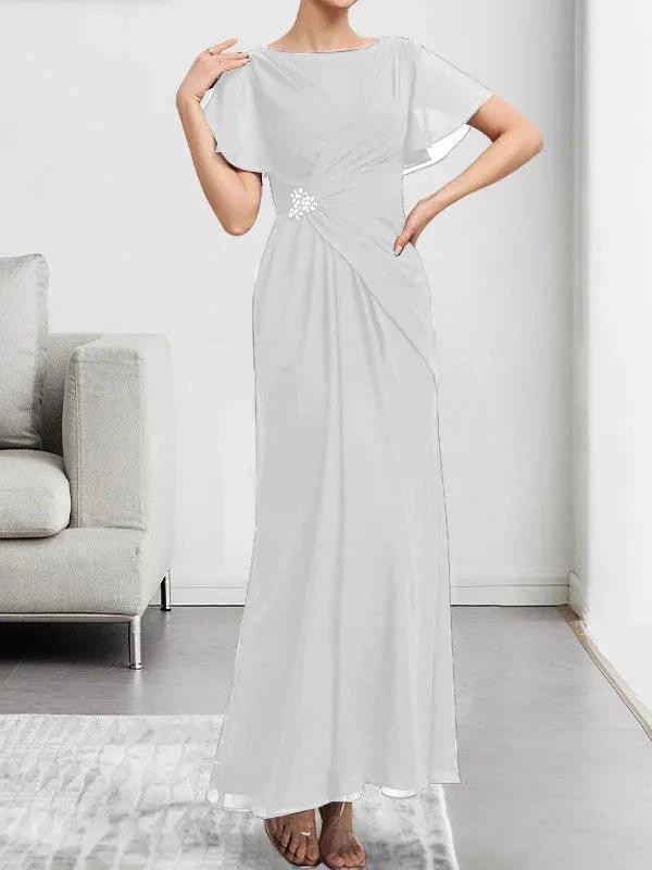 A-line Scoop Illusion Tea-Length Chiffon Lace Mother of the Bride Dress With Beading Sequins by Dreamylily