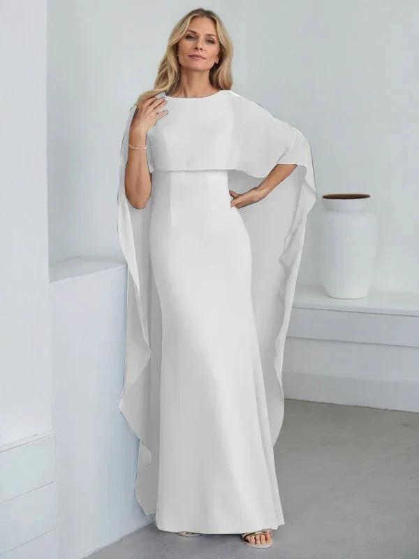 Sheath Scoop Floor-Length Chiffon Mother of the Bride Dress With Cascading Ruffles by Dreamylily