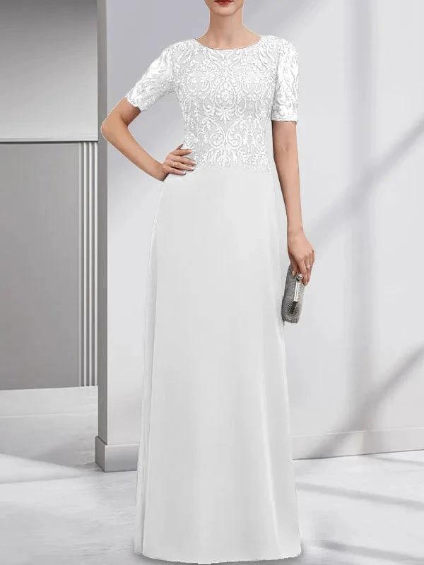 A-line Scoop Floor-Length Lace Chiffon Mother of the Bride Dress With Sequins by Dreamylily