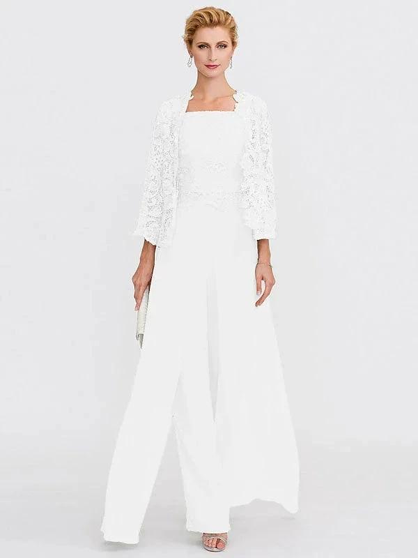 3 Piece Chiffon Square Neck Mother of the Bride Pantsuits with Jacket
