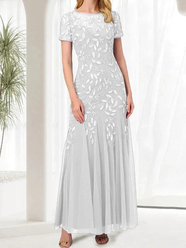 Blue Mermaid Round Neck Long Mother of the Bride Dress With Beadings by Dreamylily
