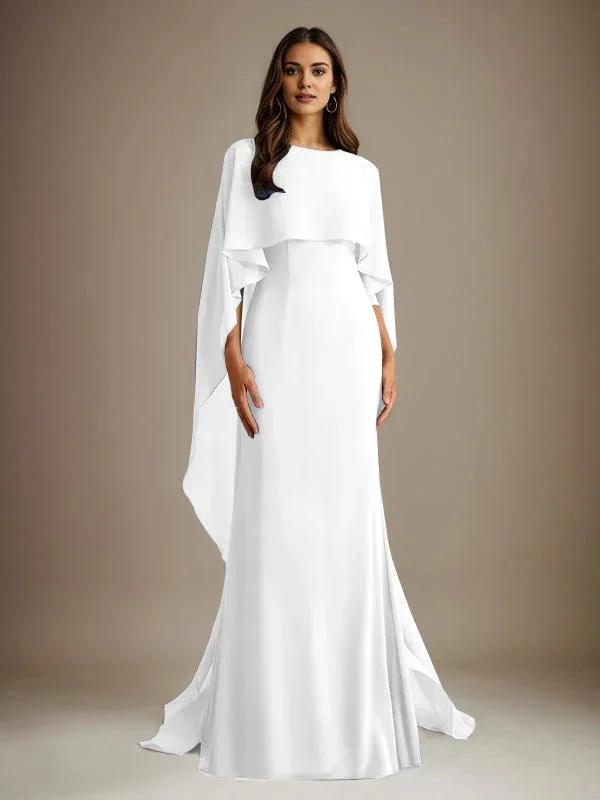 Sheath/Column Boatneck Floor-Length Chiffon Mother of the Bride Dress With Cascading Ruffles by Dreamylily