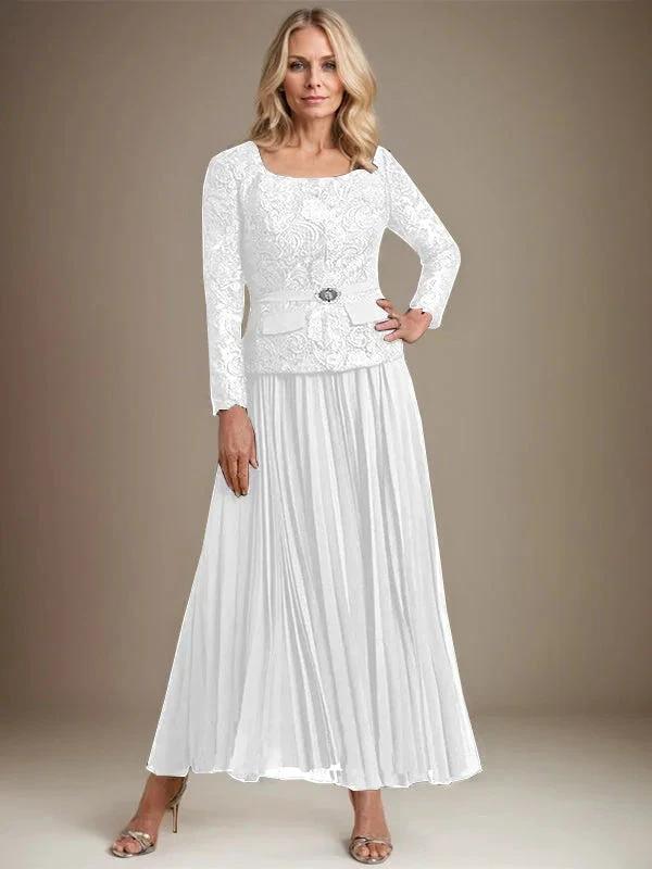 A-line Square Ankle-Length Chiffon Mother of the Bride Dress With Pleated by Dreamylily
