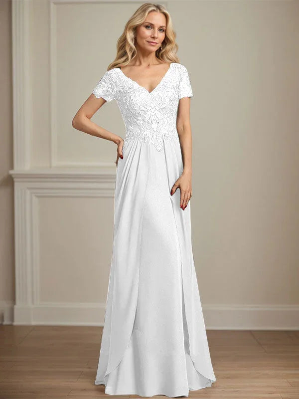 A-line V-Neck Floor-Length Chiffon Lace Mother of the Bride Dress by Dreamylily