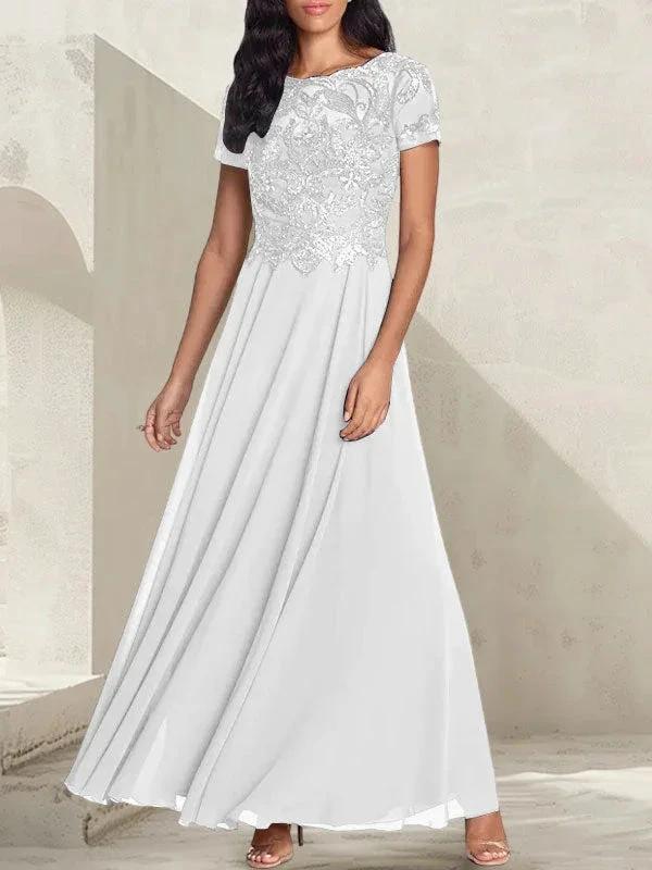 Charcoal Grey A-Line Scoop Long Mother of the Bride Dress With Beadings by Dreamylily