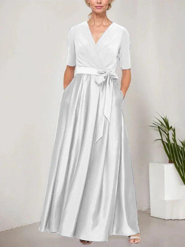 Surplice Neckline Ballgown with Full Satin Skirt &amp; Jersey Bodice by Dreamylily