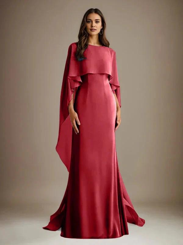 Sheath/Column Boatneck Floor-Length Chiffon Mother of the Bride Dress With Cascading Ruffles by Dreamylily