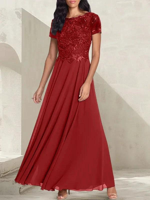 Charcoal Grey A-Line Scoop Long Mother of the Bride Dress With Beadings by Dreamylily