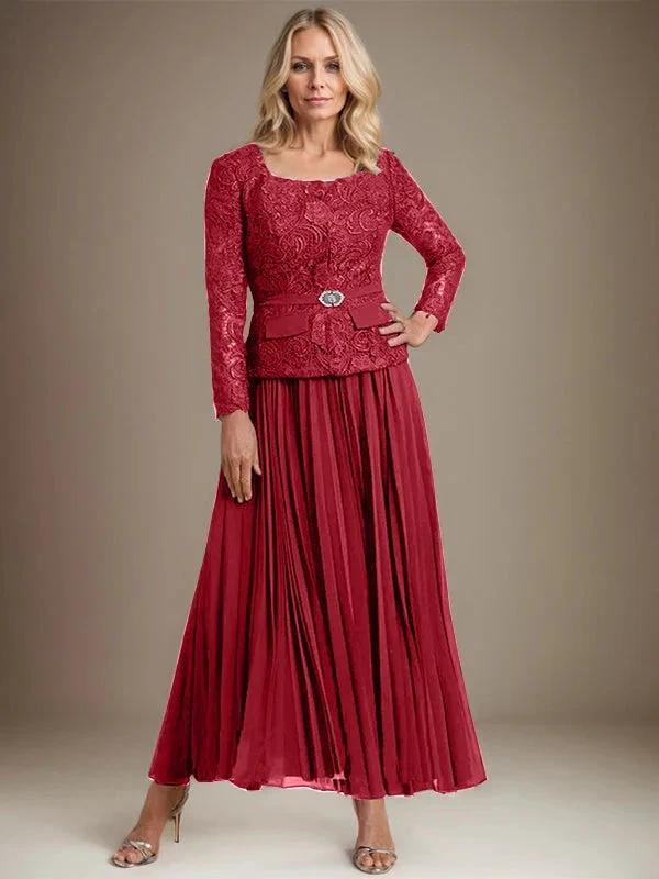 A-line Square Ankle-Length Chiffon Mother of the Bride Dress With Pleated by Dreamylily
