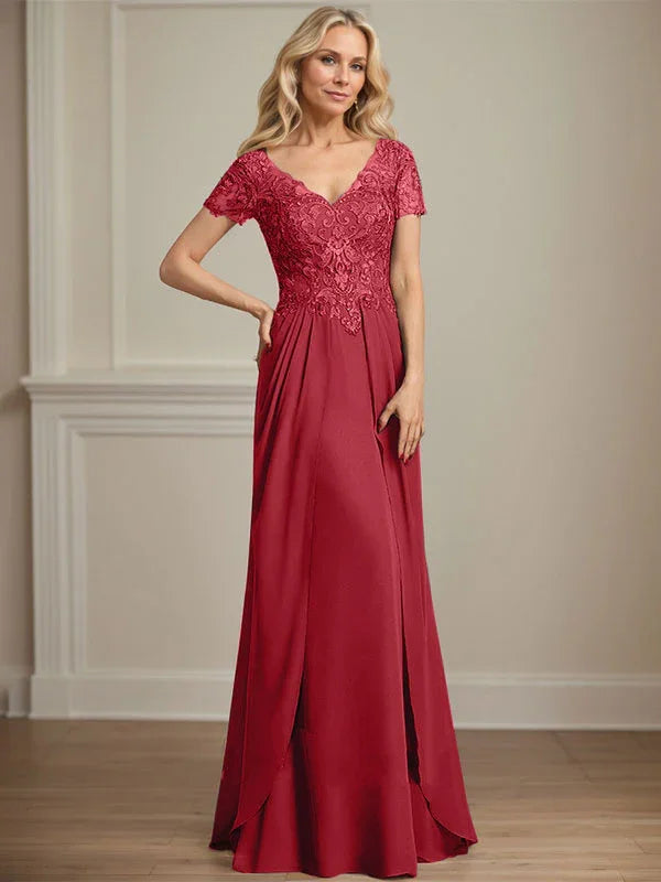 A-line V-Neck Floor-Length Chiffon Lace Mother of the Bride Dress by Dreamylily