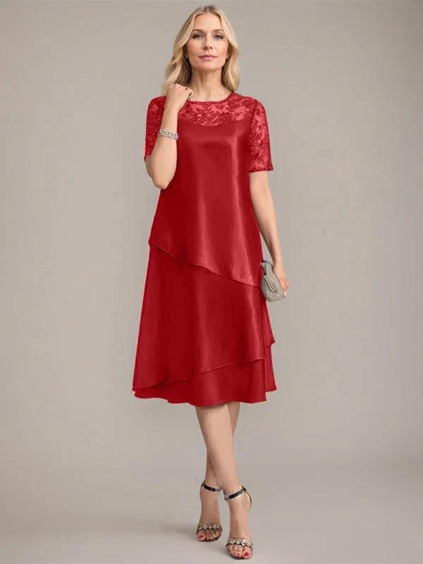 A-Line Scoop Knee-Length Mother of the Bride Dress With Applique &amp; Sequins by Dreamylily
