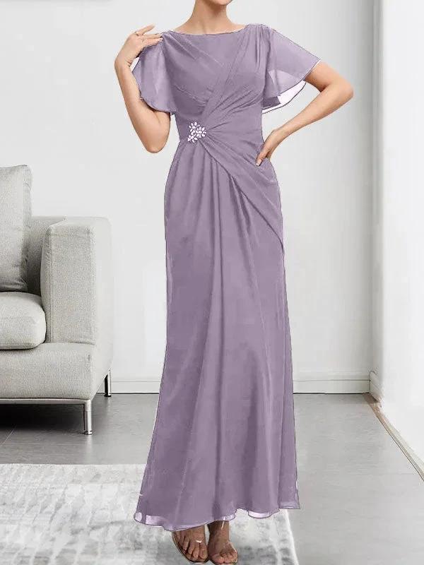 A-line Scoop Ankle-Length Chiffon Mother of the Bride Dress With Beading Pleated by Dreamylily