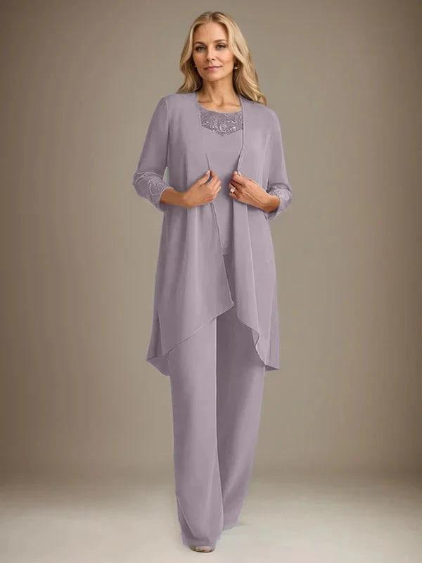 Chiffon Scoop Long Sleeves Mother Of The Bride Pantsuits With Jacket by Dreamylily