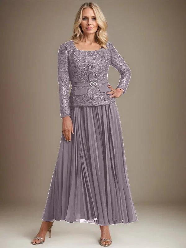 A-line Square Ankle-Length Chiffon Mother of the Bride Dress With Pleated by Dreamylily