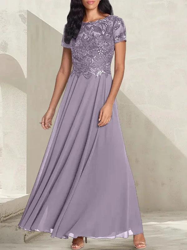 Charcoal Grey A-Line Scoop Long Mother of the Bride Dress With Beadings by Dreamylily