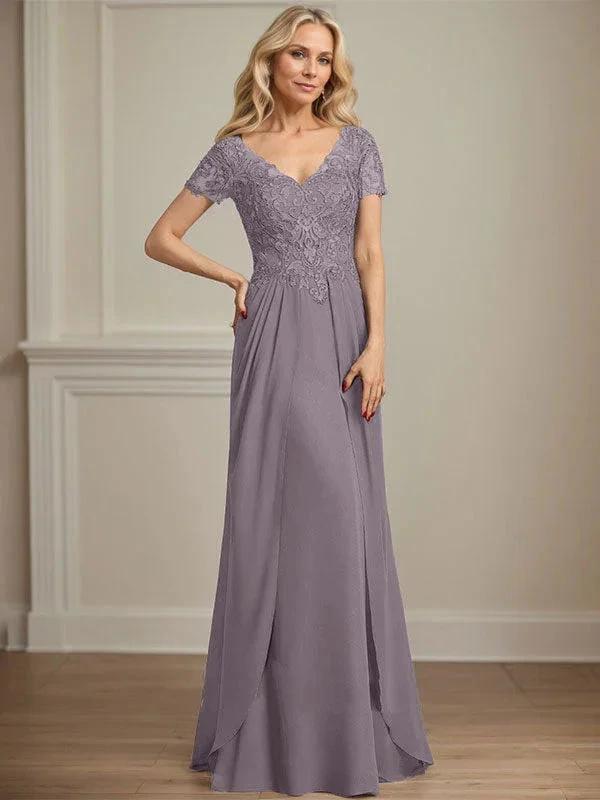 A-line V-Neck Floor-Length Chiffon Lace Mother of the Bride Dress by Dreamylily