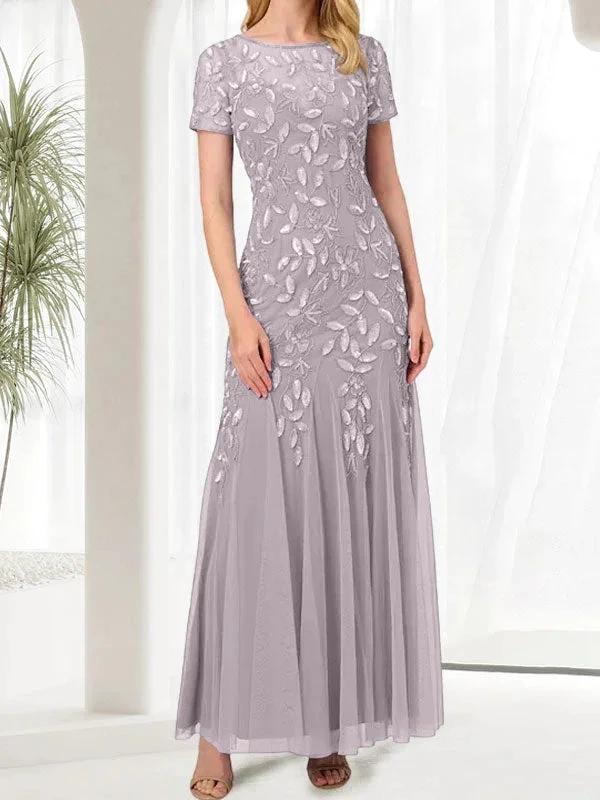 Blue Mermaid Round Neck Long Mother of the Bride Dress With Beadings by Dreamylily