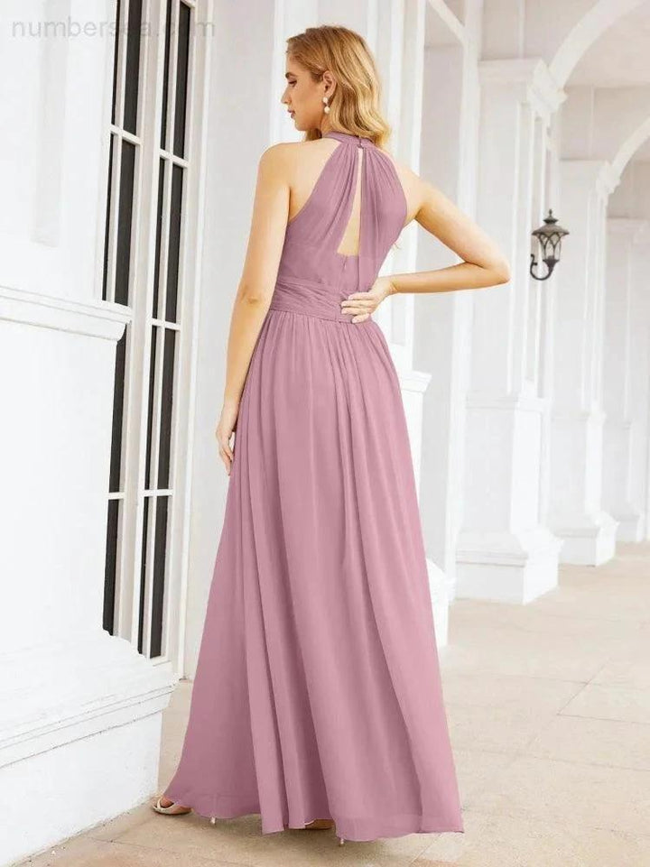 Numbersea Halter Sleeveless Bridesmaid Dresses Long for Party Wedding Evening 28054 by numbersea