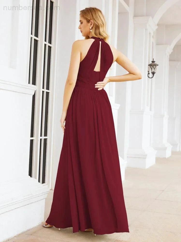Numbersea Halter Sleeveless Bridesmaid Dresses Long for Party Wedding Evening 28054 by numbersea
