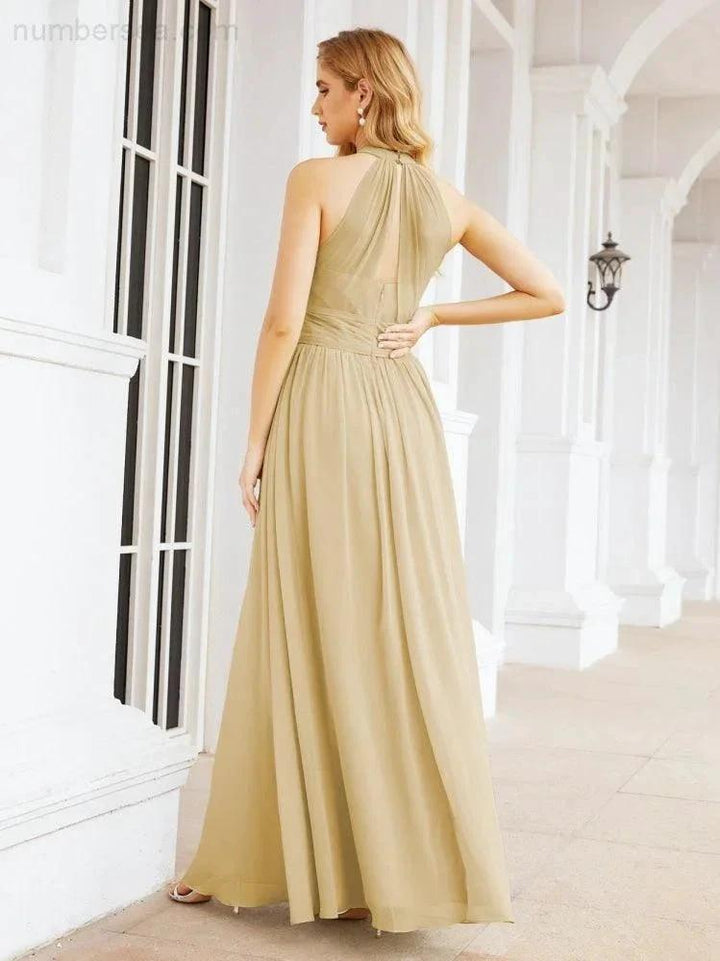 Numbersea Halter Sleeveless Bridesmaid Dresses Long for Party Wedding Evening 28054 by numbersea