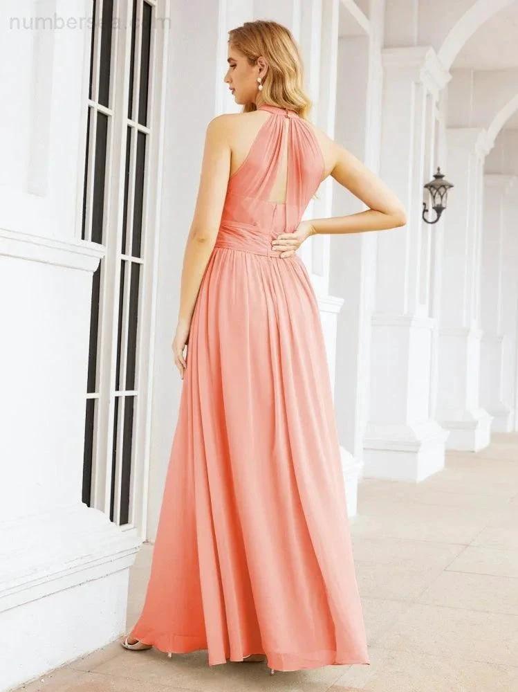 Numbersea Halter Sleeveless Bridesmaid Dresses Long for Party Wedding Evening 28054 by numbersea