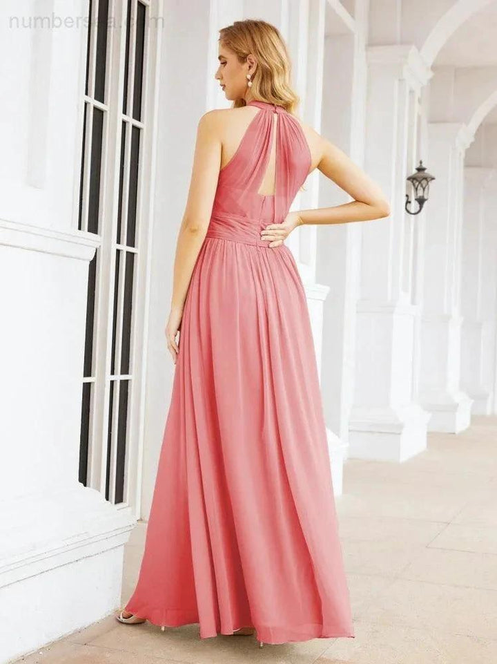 Numbersea Halter Sleeveless Bridesmaid Dresses Long for Party Wedding Evening 28054 by numbersea
