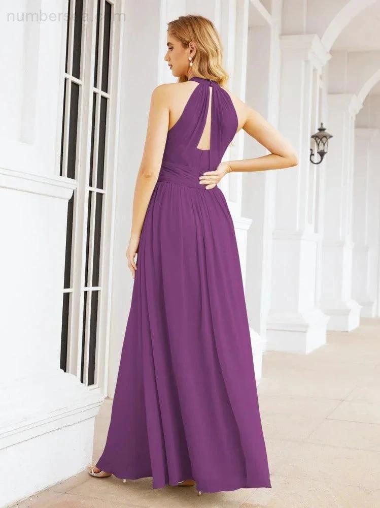Numbersea Halter Sleeveless Bridesmaid Dresses Long for Party Wedding Evening 28054 by numbersea