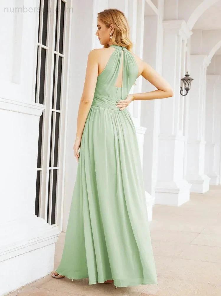 Numbersea Halter Sleeveless Bridesmaid Dresses Long for Party Wedding Evening 28054 by numbersea