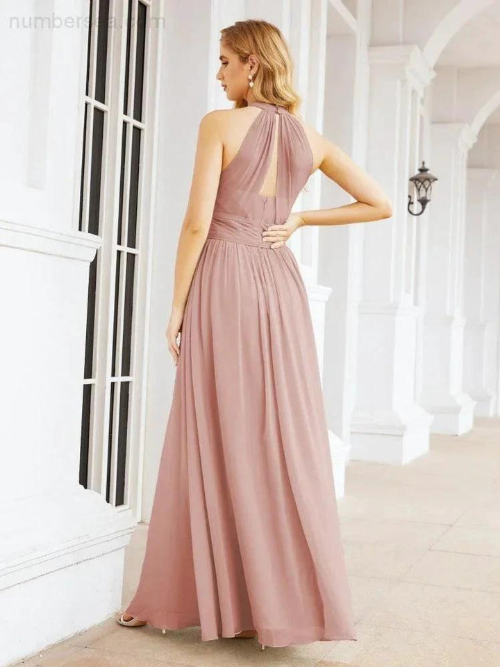 Numbersea Halter Sleeveless Bridesmaid Dresses Long for Party Wedding Evening 28054 by numbersea