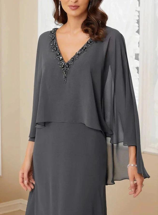 A-Line/Princess V-Neck Mother of the Bride Dresses with Beading by Dreamylily