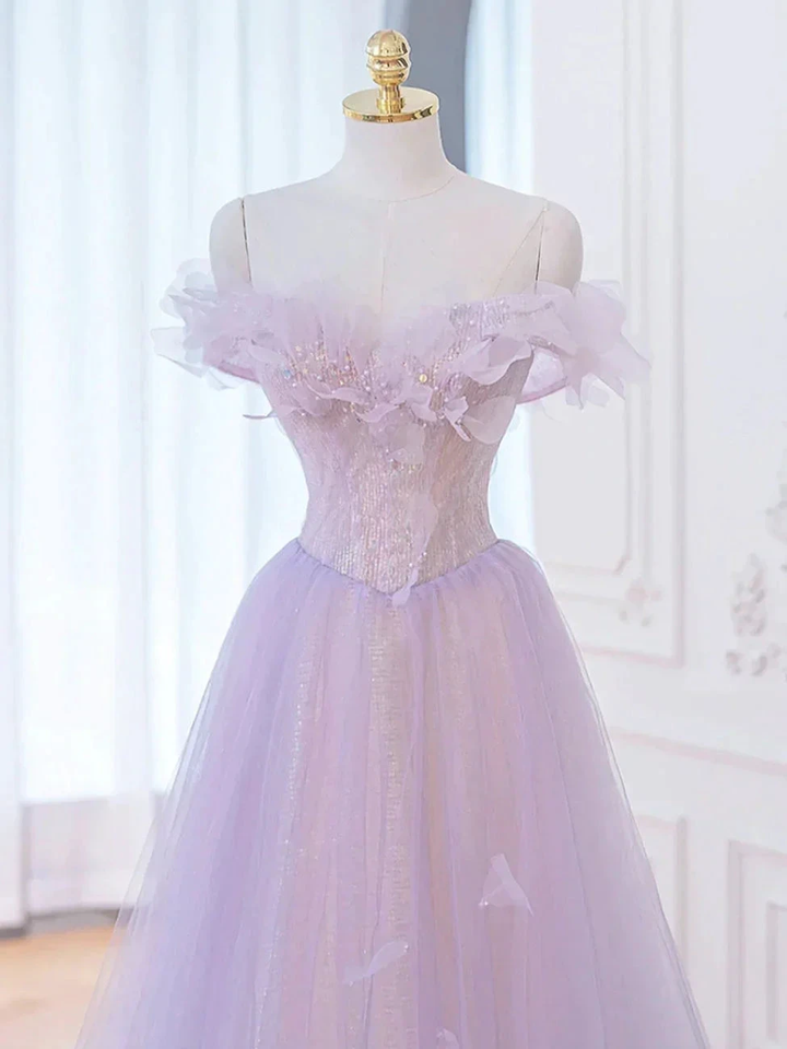 A-Line Purple Off Shoulder Long Prom Dress, Purple Formal Evening Dresses Y1783 by simplepromdress