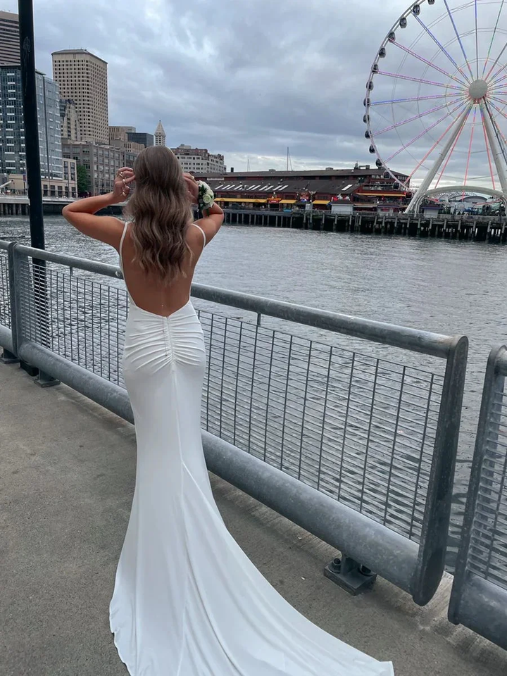 Elegant Open Back Mermaid Wedding Dress Y3005 by simplepromdress