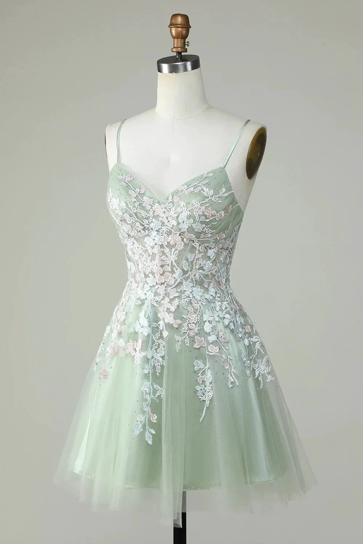 Dusty Sage Spaghetti Straps Homecoming Dress With Criss Cross Back Y2925 by simplepromdress