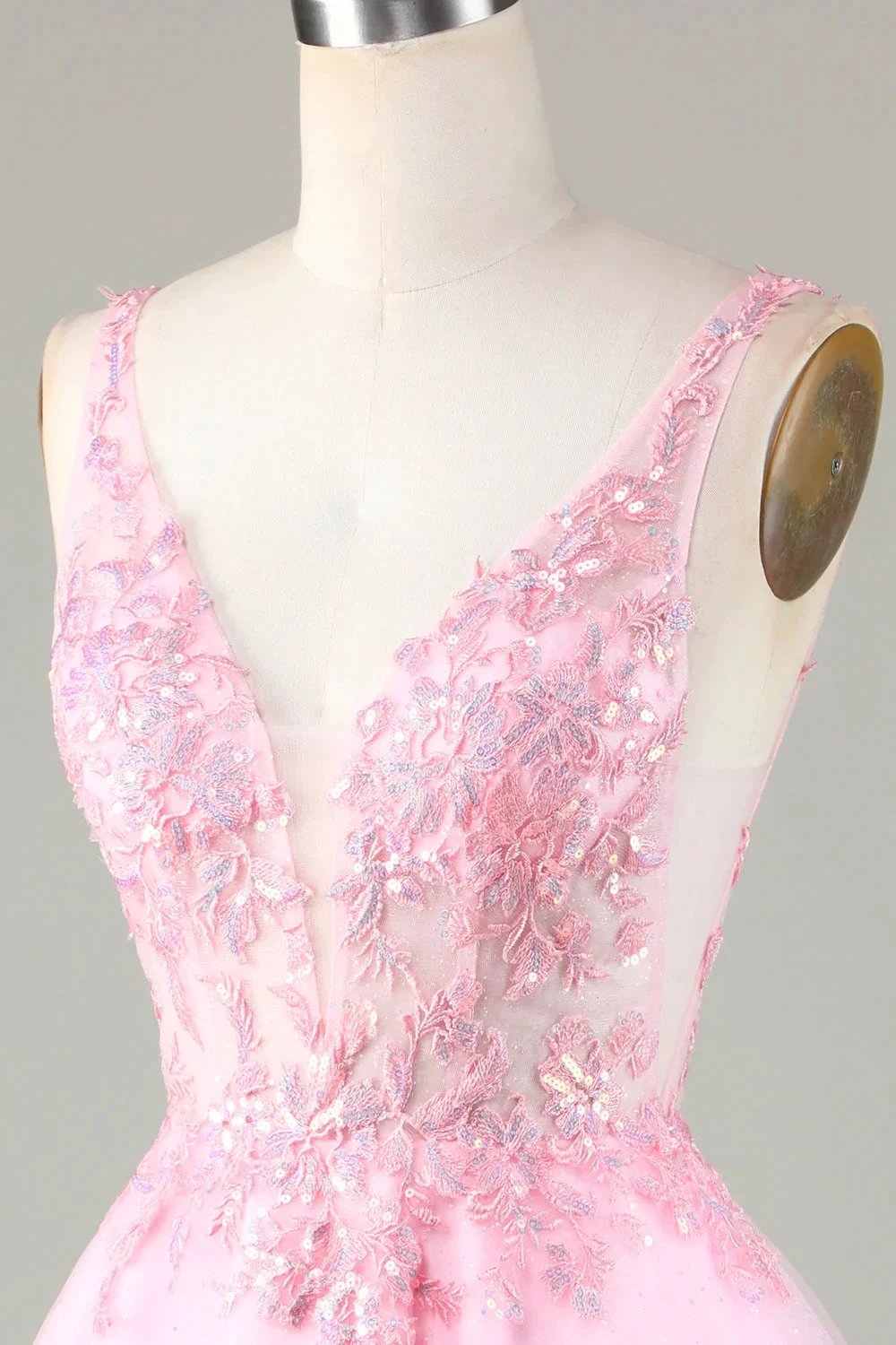 Cute Pink Glitter Sequin Short Backless Homecoming Dress with Appliques by WEDTREND