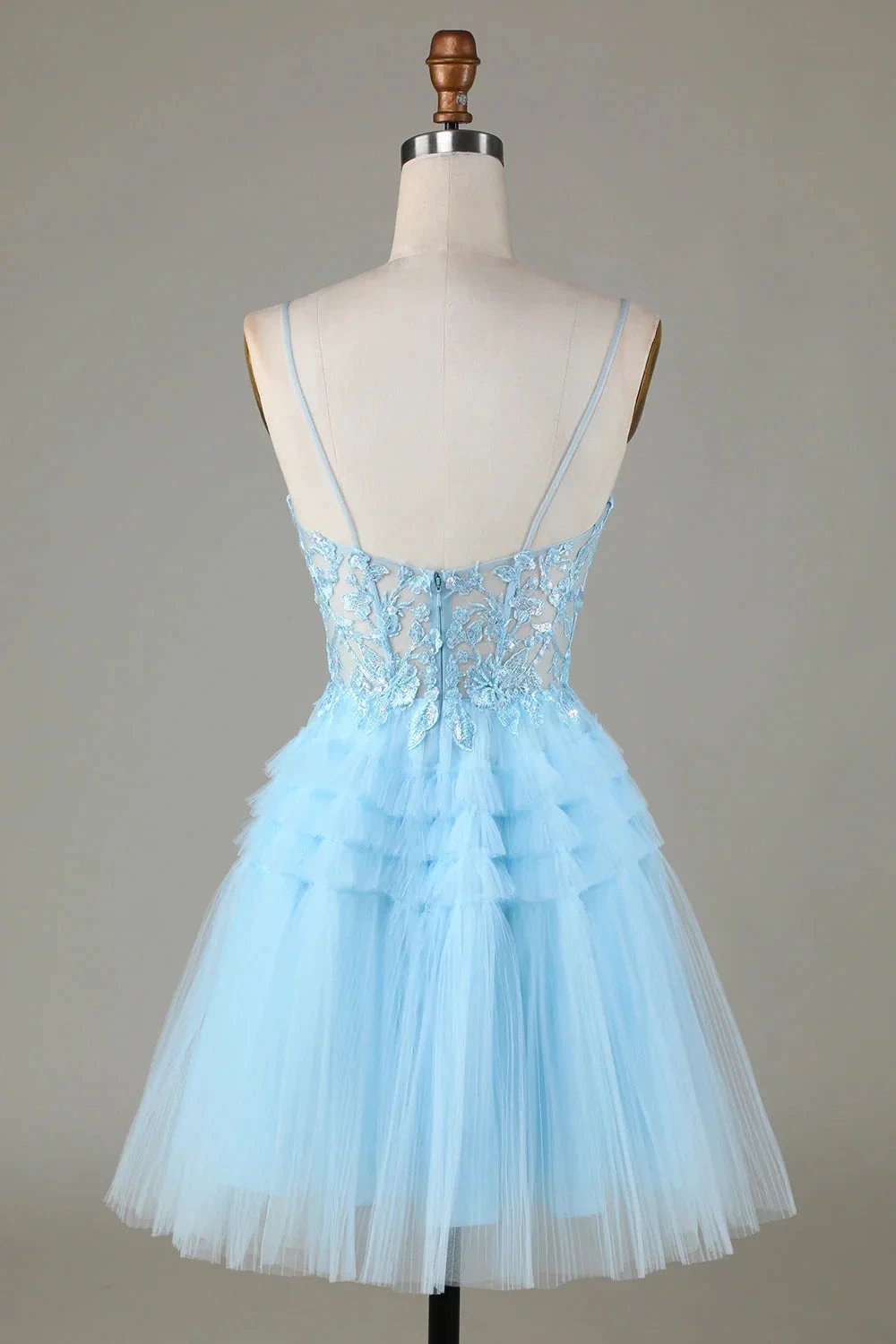 Cute A Line Spaghetti Straps Glitter Blue Short Homecoming Dress with Appliques by WEDTREND