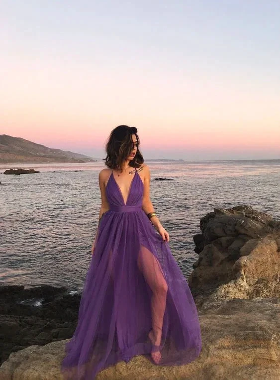 Purple prom dresses for women sexy spaghetti straps evening dresses Y199 by simplepromdress