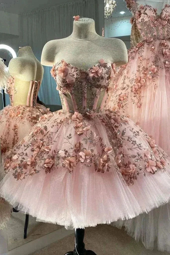 Blush Pink Flowers Applique Ball Gown,A Line Tulle Prom Dresses,Quinceanera Dresses Y388 by simplepromdress