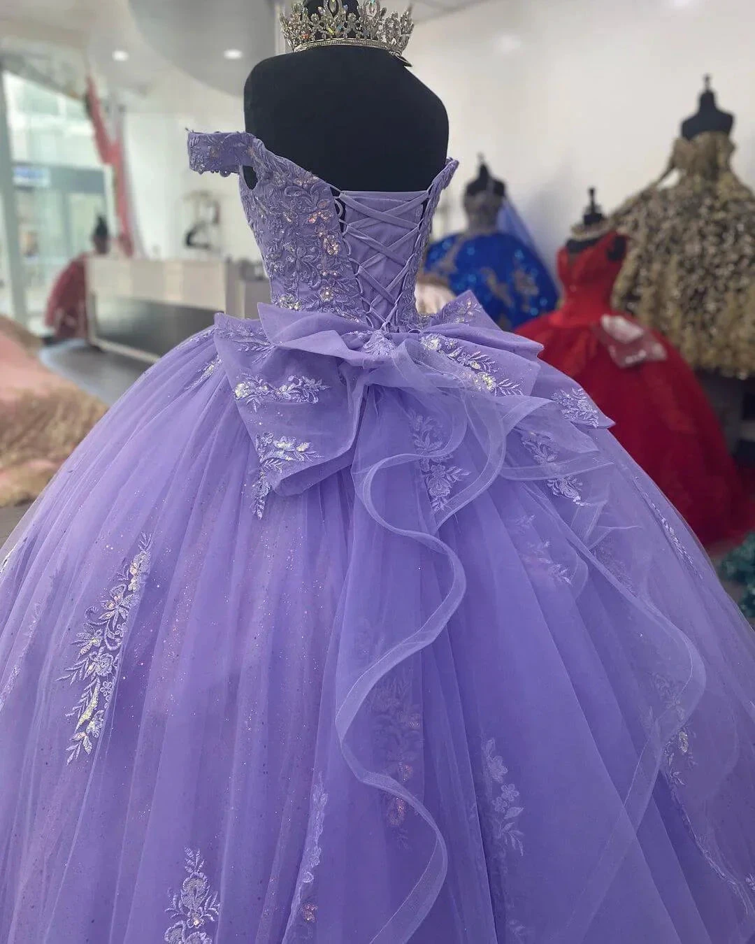 Lilac Corset Mexican Quinceanera Dress Ball Gown,Appliques Lace Birthday Dress Y1476 by simplepromdress