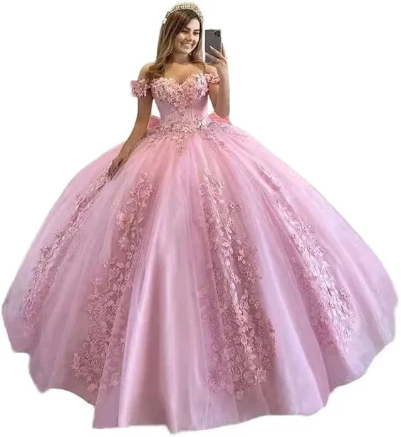Off Shoulder Quinceanera Dresses for Teens Lace Floral Flower Ball Gown For Sweet 15 16 Puffy Long Princess Dress with Train Y6979 by simplepromdress