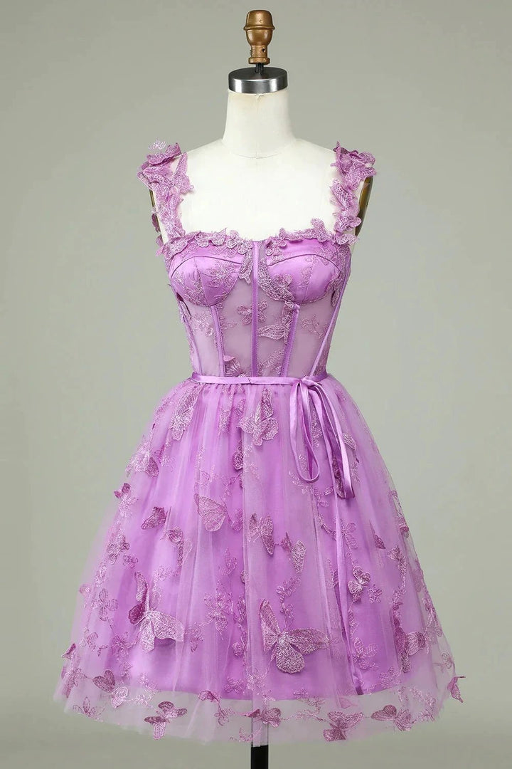 Cute Purple A Line Corset Short Homecoming Dress with Appliques by WEDTREND