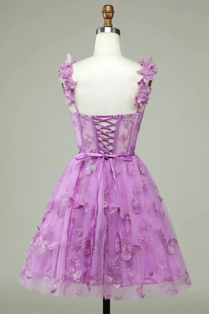 Cute Purple A Line Corset Short Homecoming Dress with Appliques by WEDTREND