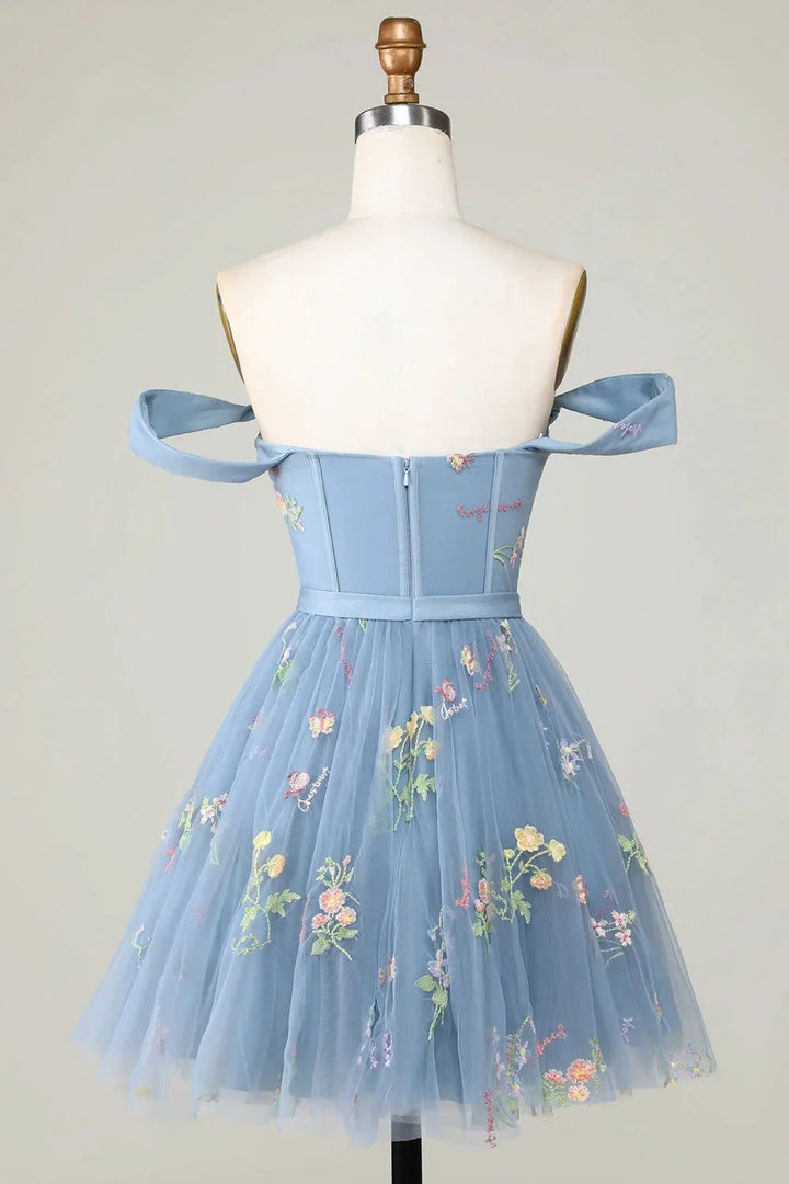 Cute Grey Blue A Line Sweetheart Short Homecoming Dress with Embroidery by WEDTREND
