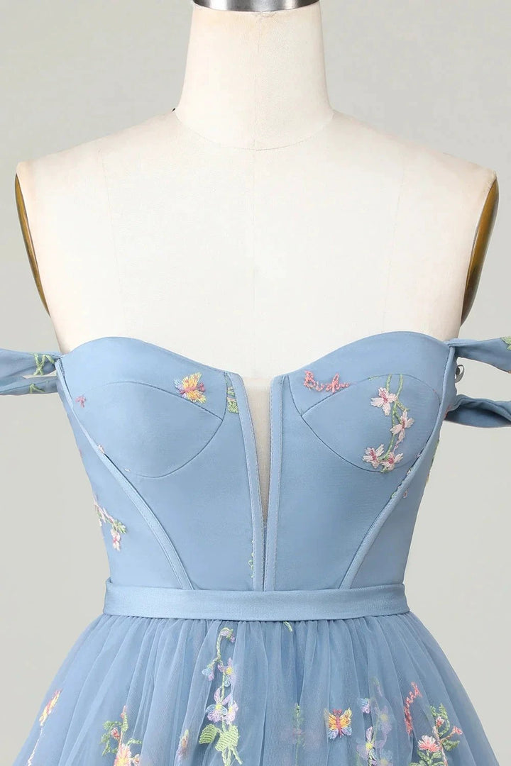Cute Grey Blue A Line Sweetheart Short Homecoming Dress with Embroidery by WEDTREND