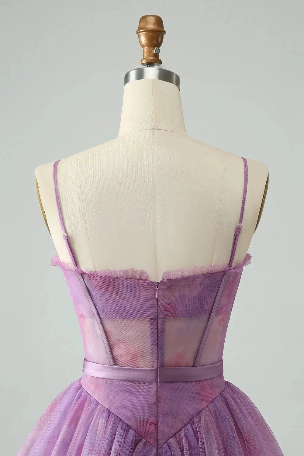 Cute Purple A Line Spaghetti Straps Print Corset Short Homecoming Dress by WEDTREND