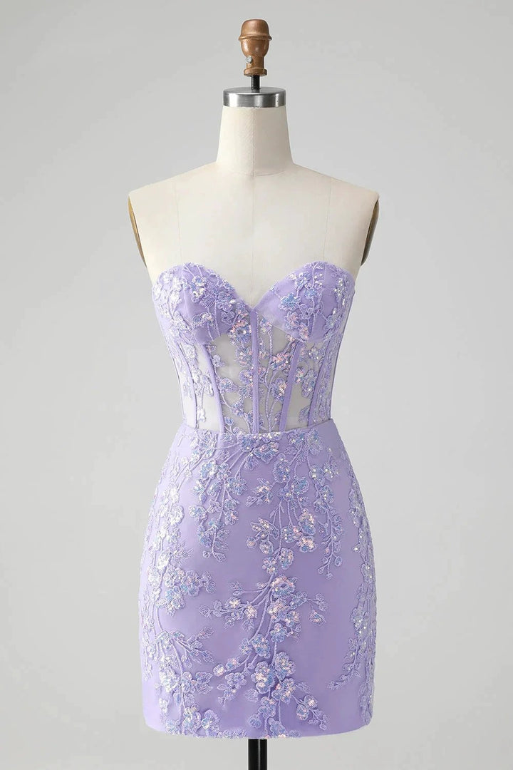 Classy Lilac Bodycon Sweetheart Corset Short Homecoming Dress with Sequins by WEDTREND